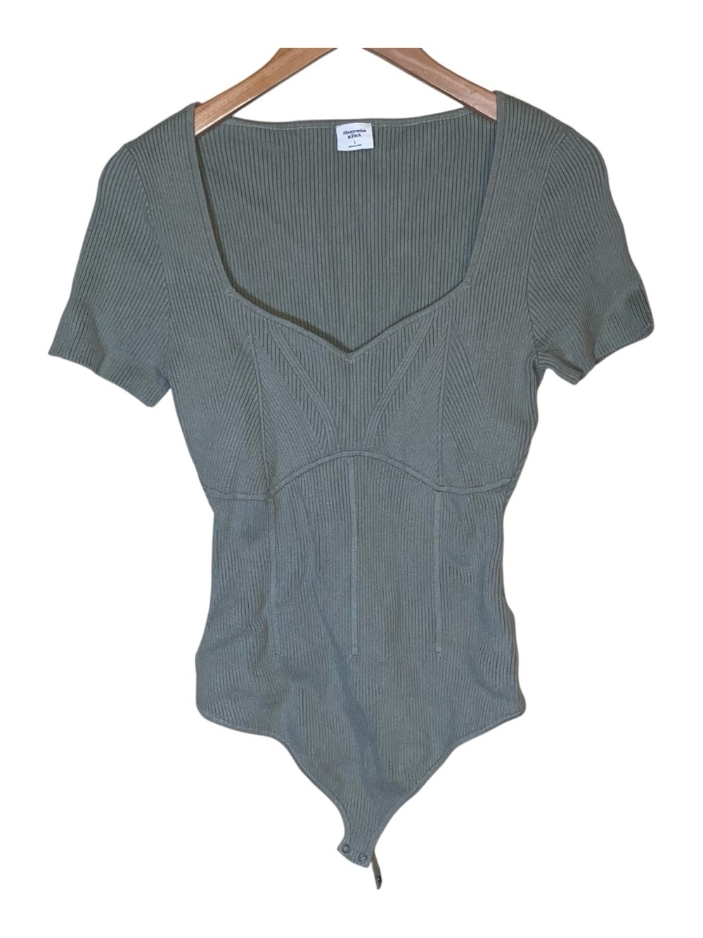 Abercrombie & Fitch Bodysuit Women's Size Large Green Ribbed Short Sleeve
